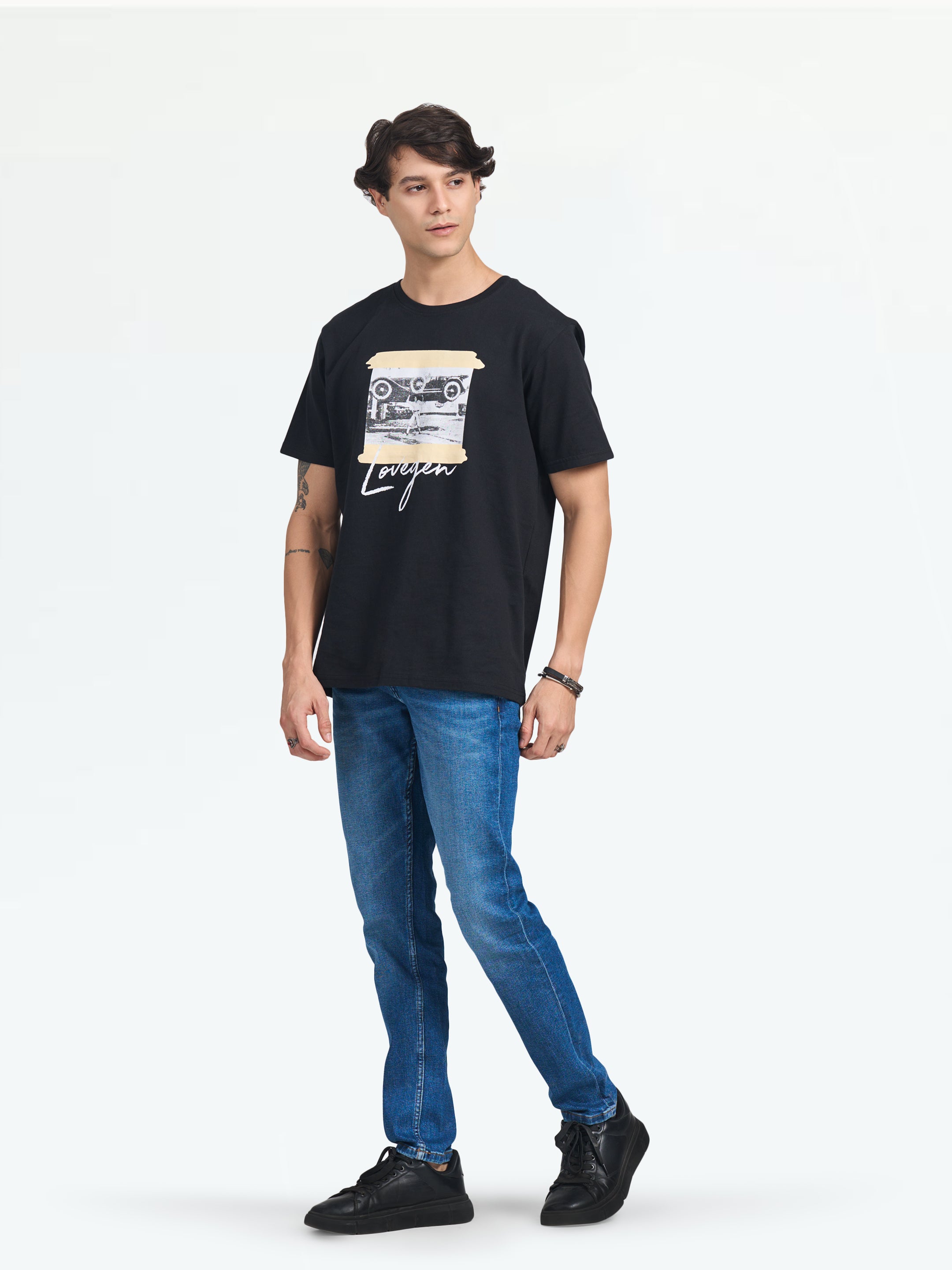 Men's Black Race Oversize Tee