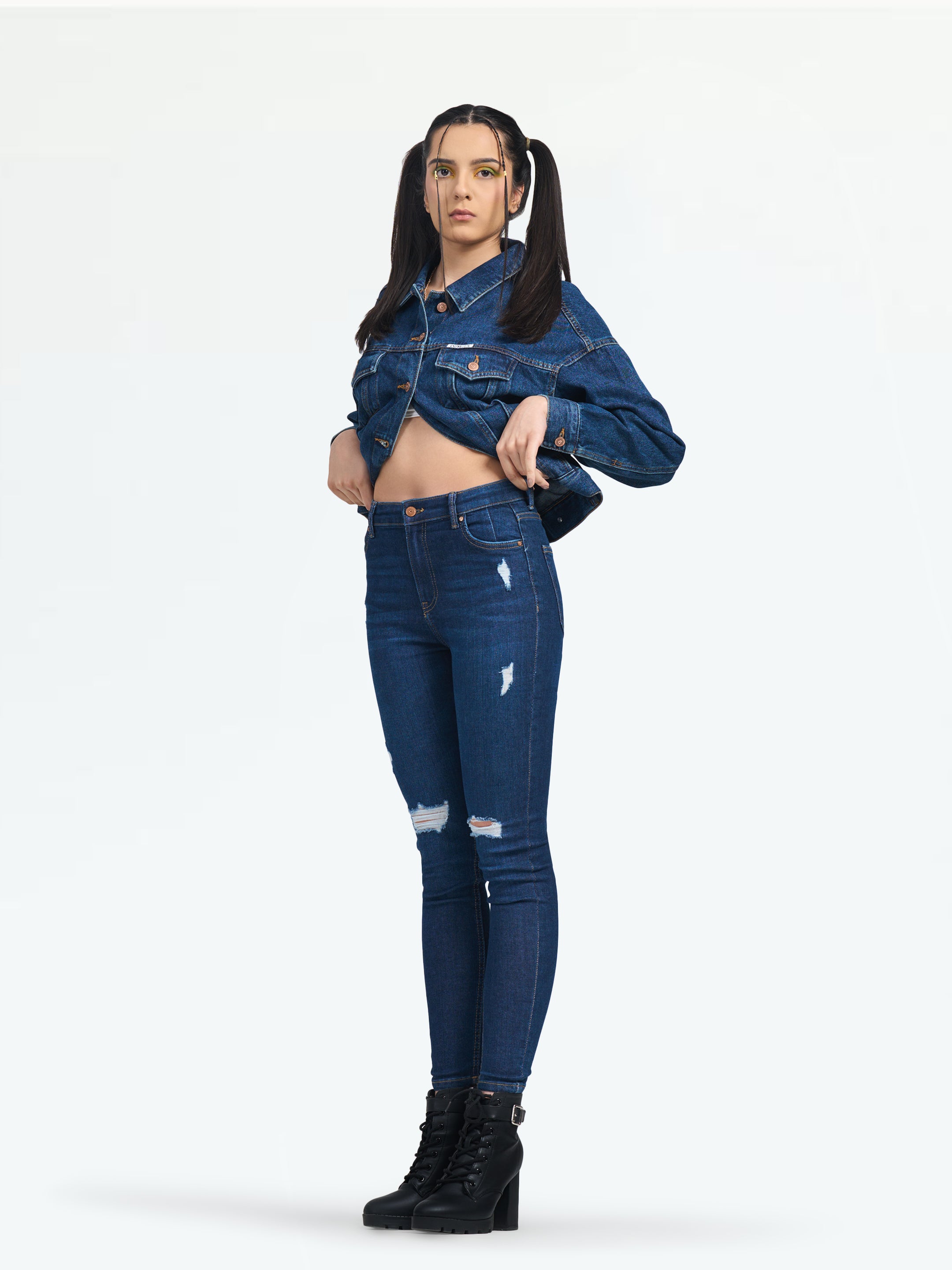 Women Dark Blue Ibiza Highwaist Skinny Ripped Jeans