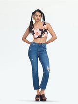 Women's Mid Blue Phoenix Cropped Flare Jeans