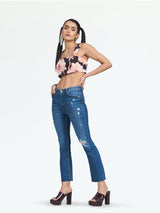 Women's Mid Blue Phoenix Cropped Flare Jeans