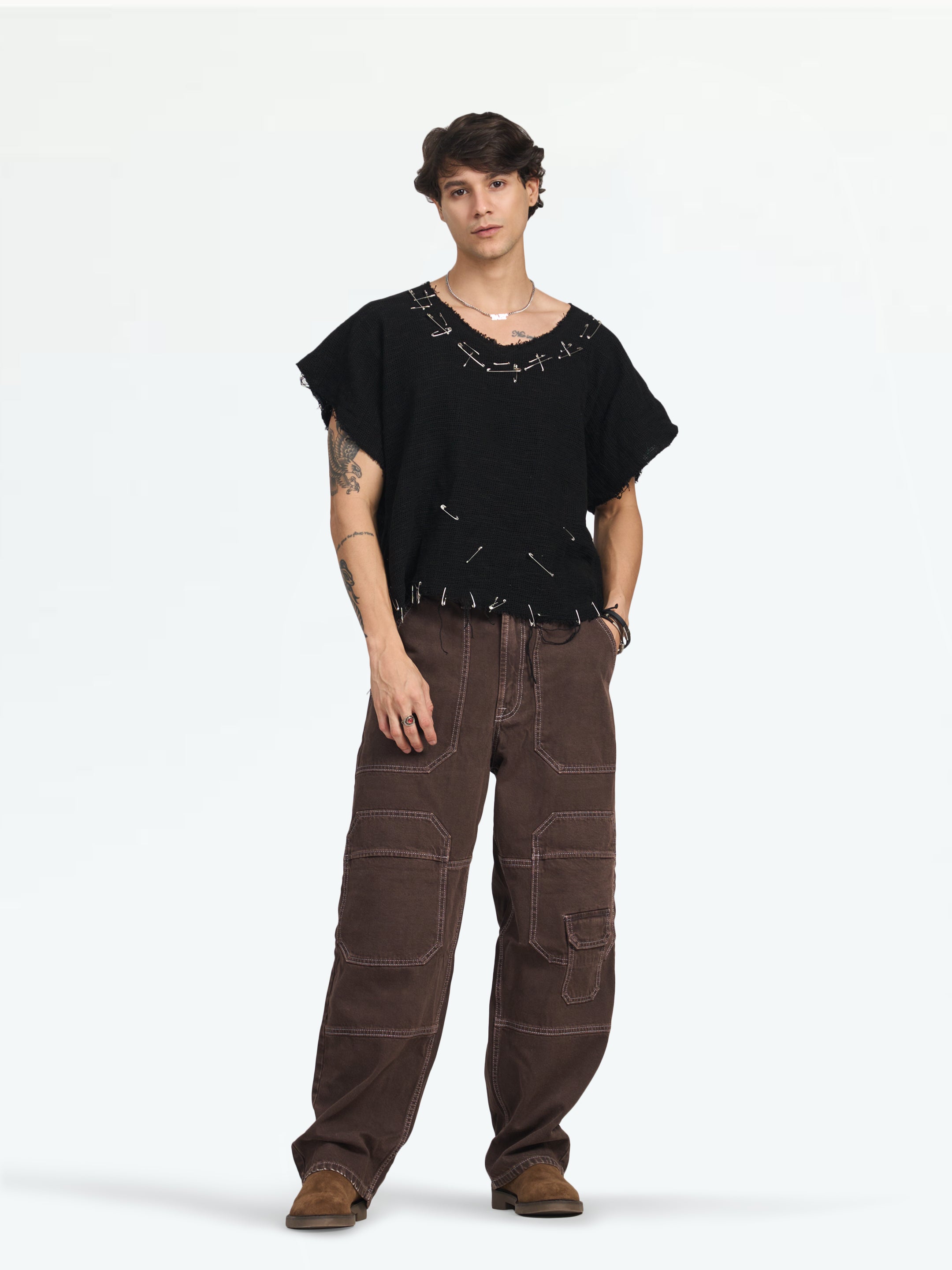 Men's Brown High Waist Jeans