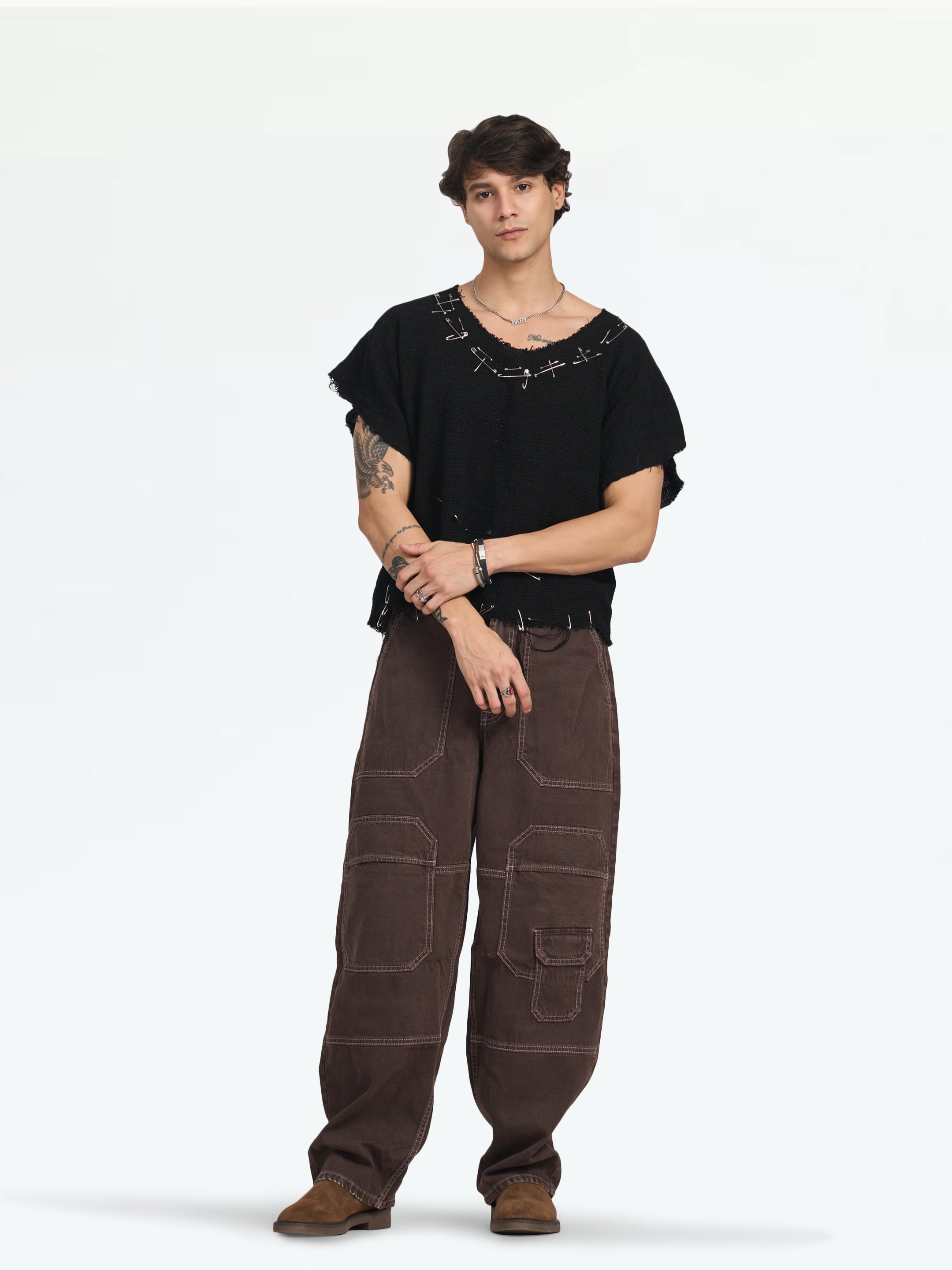 Men's Brown High Waist Jeans