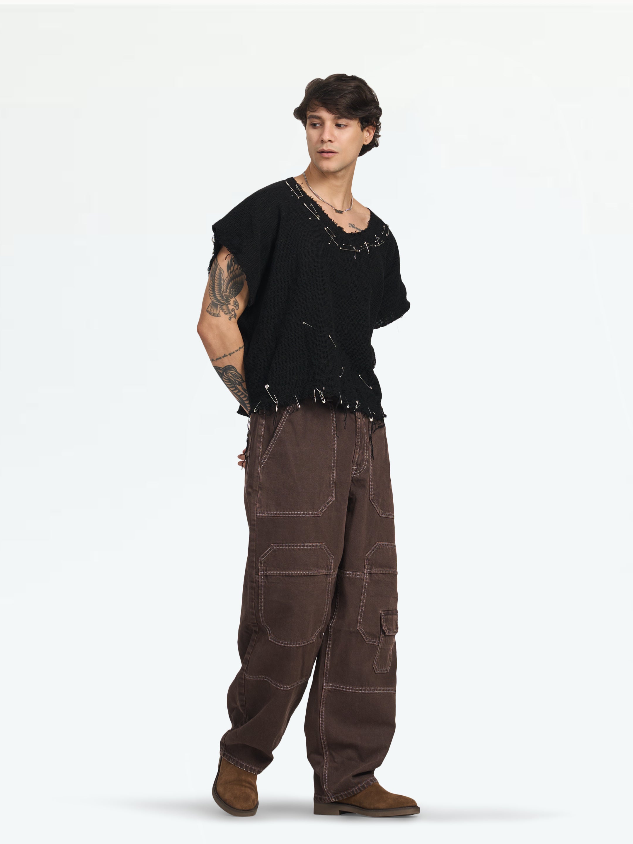 Men's Brown High Waist Jeans