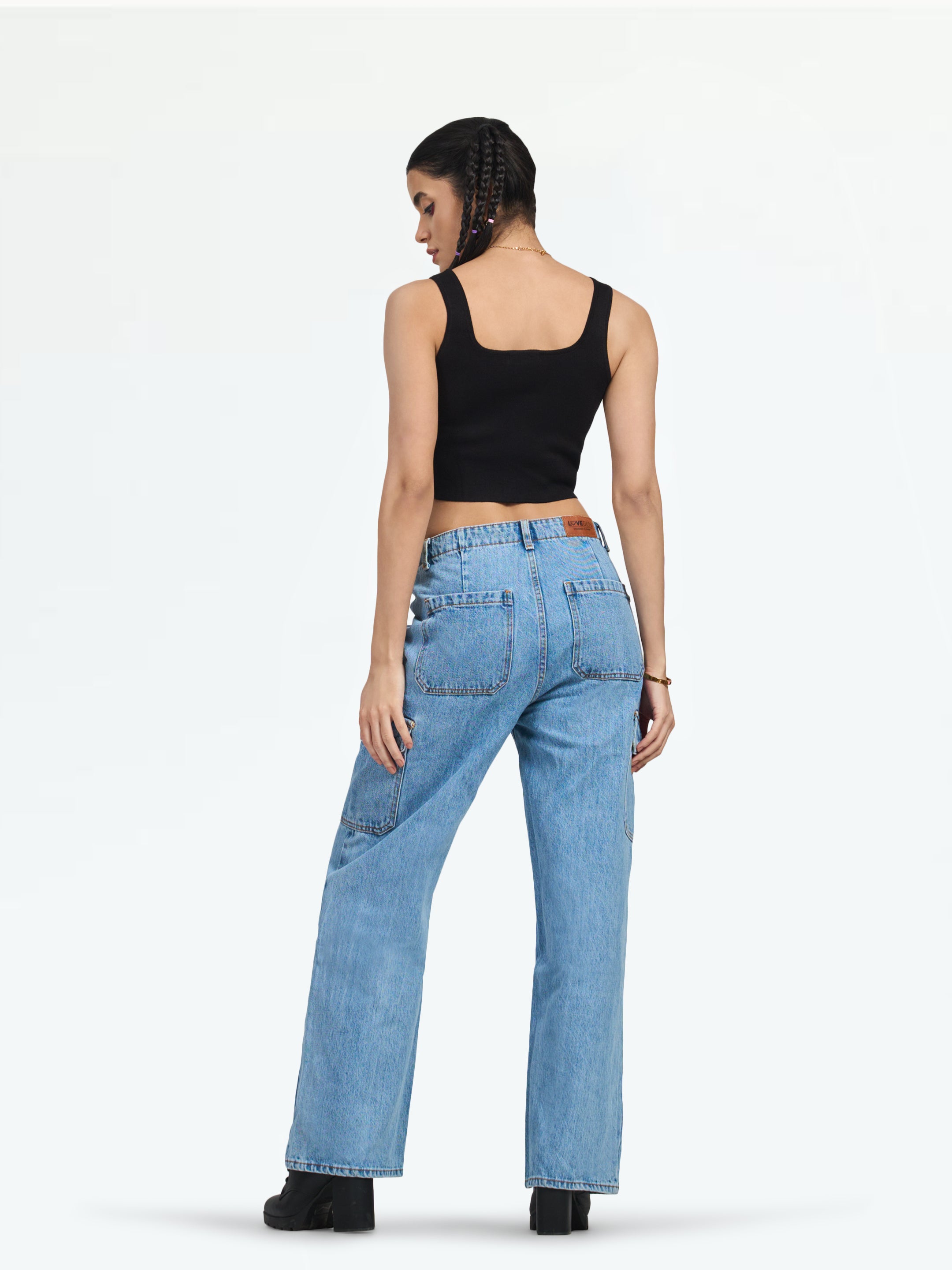 Women's Mid Blue Munich Cargo Jeans