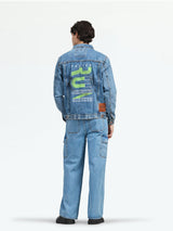 Men's Mid Blue Oliver Printed Cotton Denim Jacket