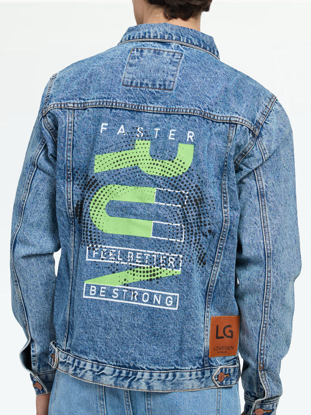 Men's Mid Blue Oliver Printed Cotton Denim Jacket