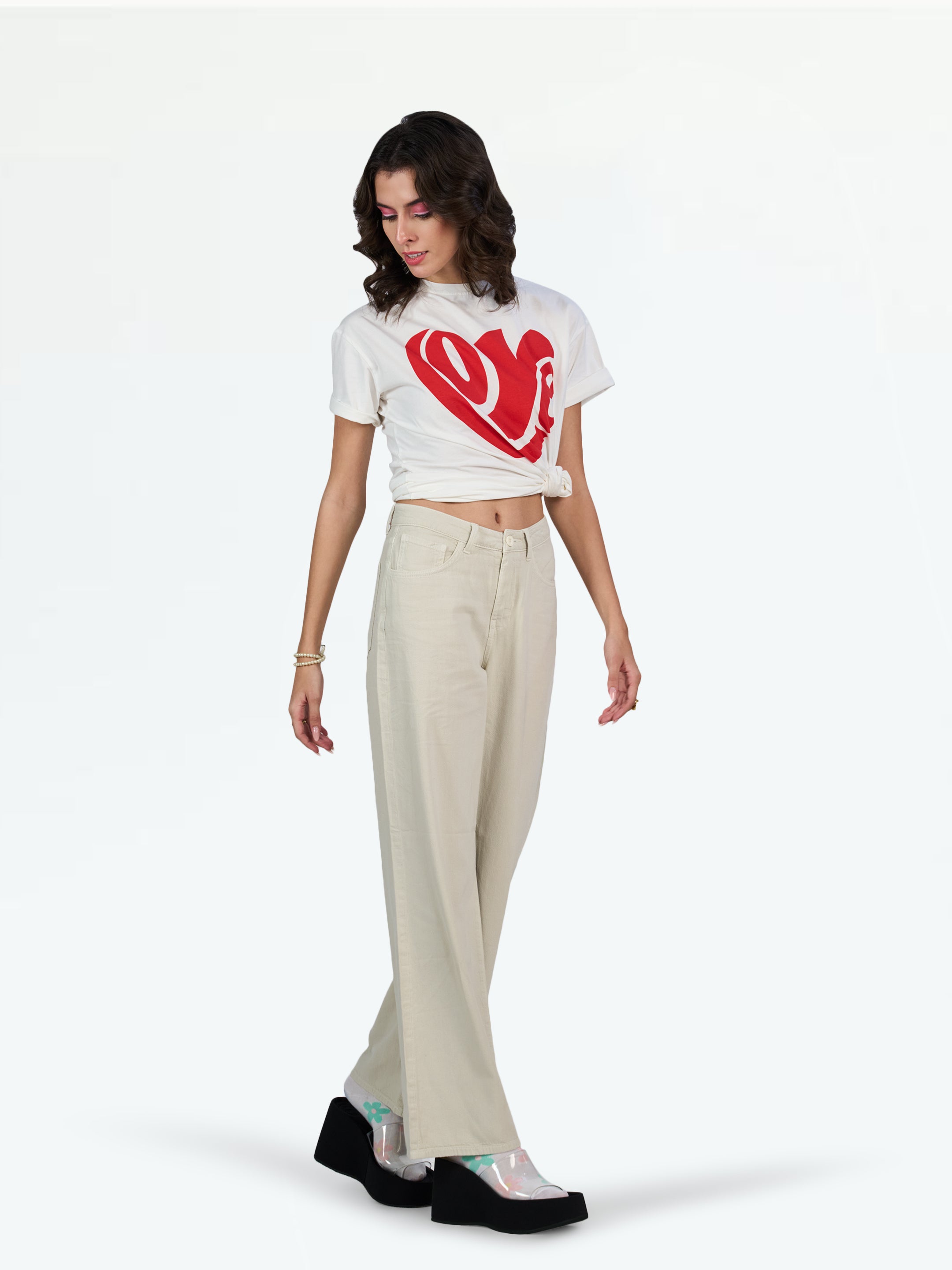 Basic Wide Leg Beige Jeans