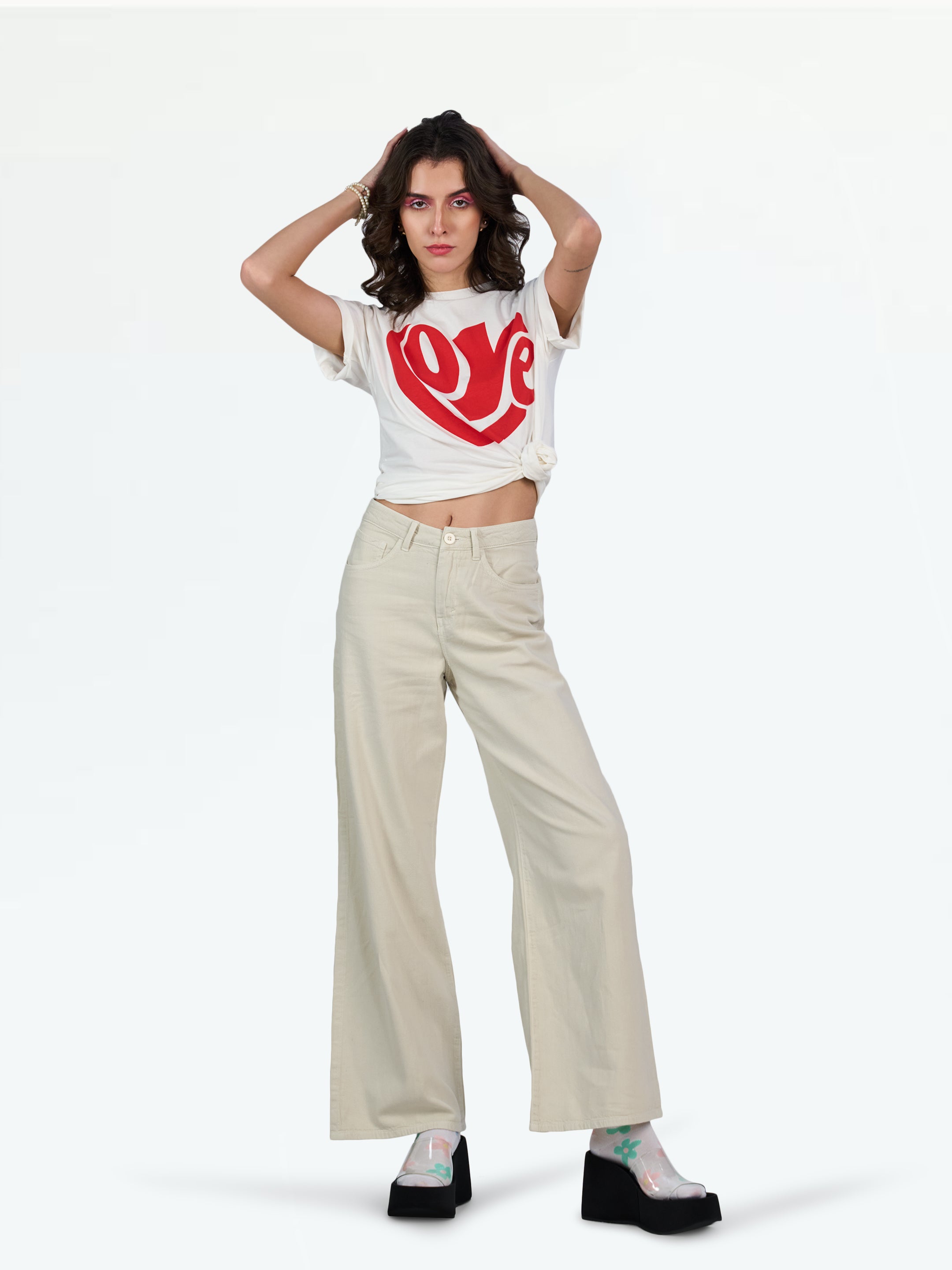 Basic Wide Leg Beige Jeans