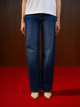 Women's Straight Wide Jeans Dark Blue