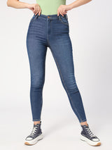 Women's Vintage Dark Blue Ibiza Highwaist Skinny Fashion Jeans