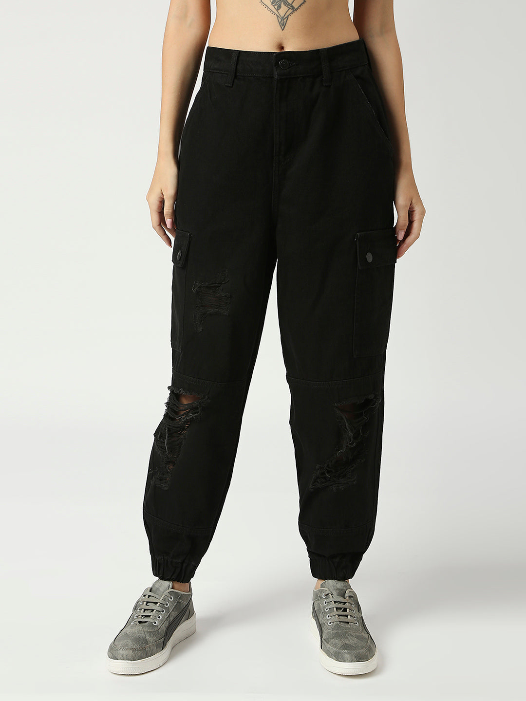 Women's Black Zurich Cotton Cargo Jogger