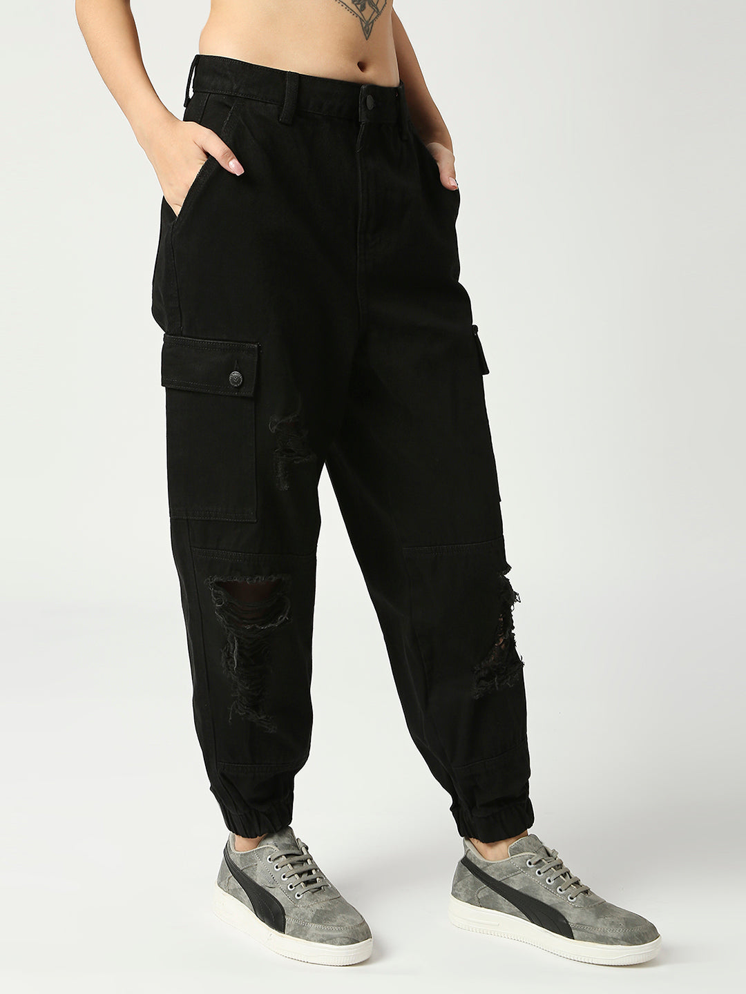 Women's Black Zurich Cotton Cargo Jogger