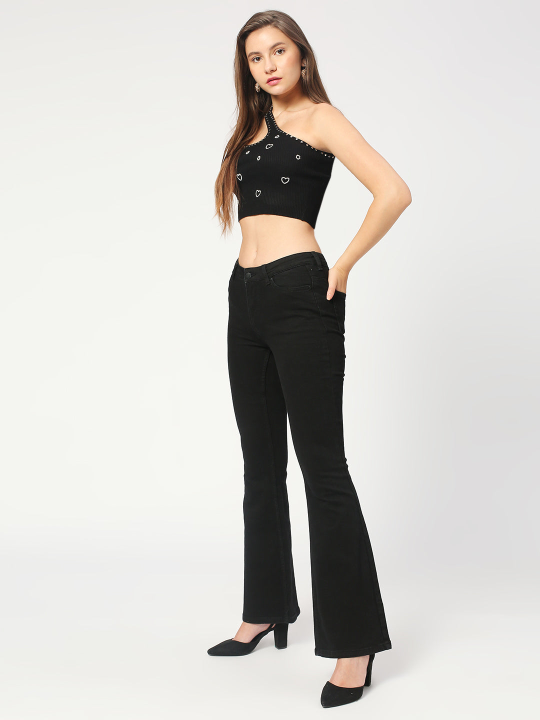 Women's Black Madrid Long Flare Jeans