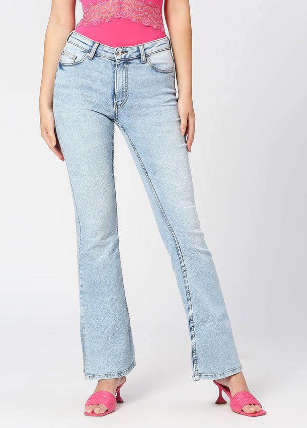 long top with bell bottom jeans