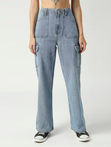 Women's Mid Blue Munich Cargo Jeans