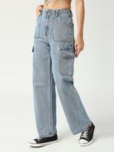 Women's Mid Blue Munich Cargo Jeans