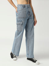 Women's Mid Blue Munich Cargo Jeans