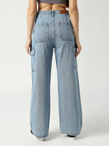 Women's Mid Blue Munich Cargo Jeans