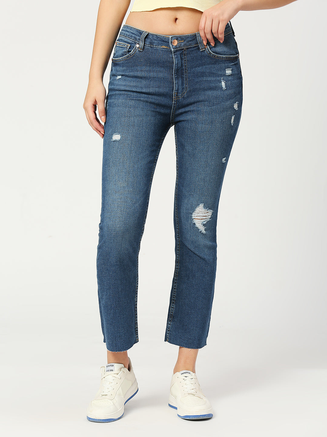 Women's Mid Blue Phoenix Cropped Flare Jeans