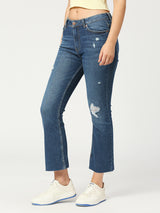 Women's Mid Blue Phoenix Cropped Flare Jeans