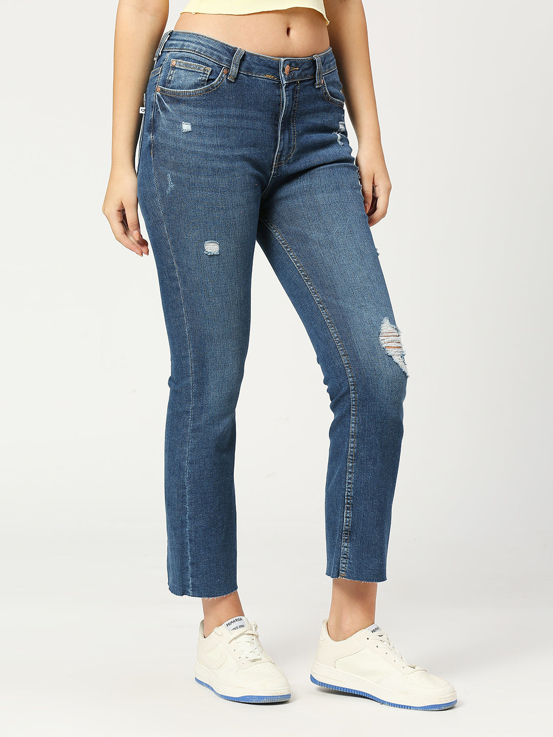 Women's Mid Blue Phoenix Cropped Flare Jeans