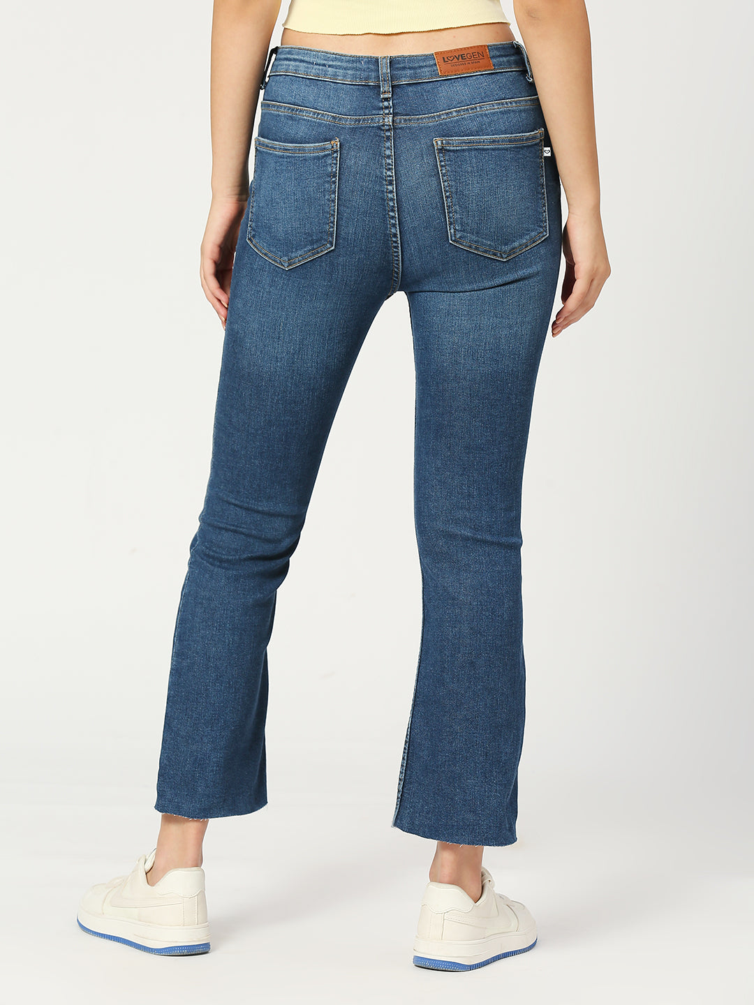 Women's Mid Blue Phoenix Cropped Flare Jeans