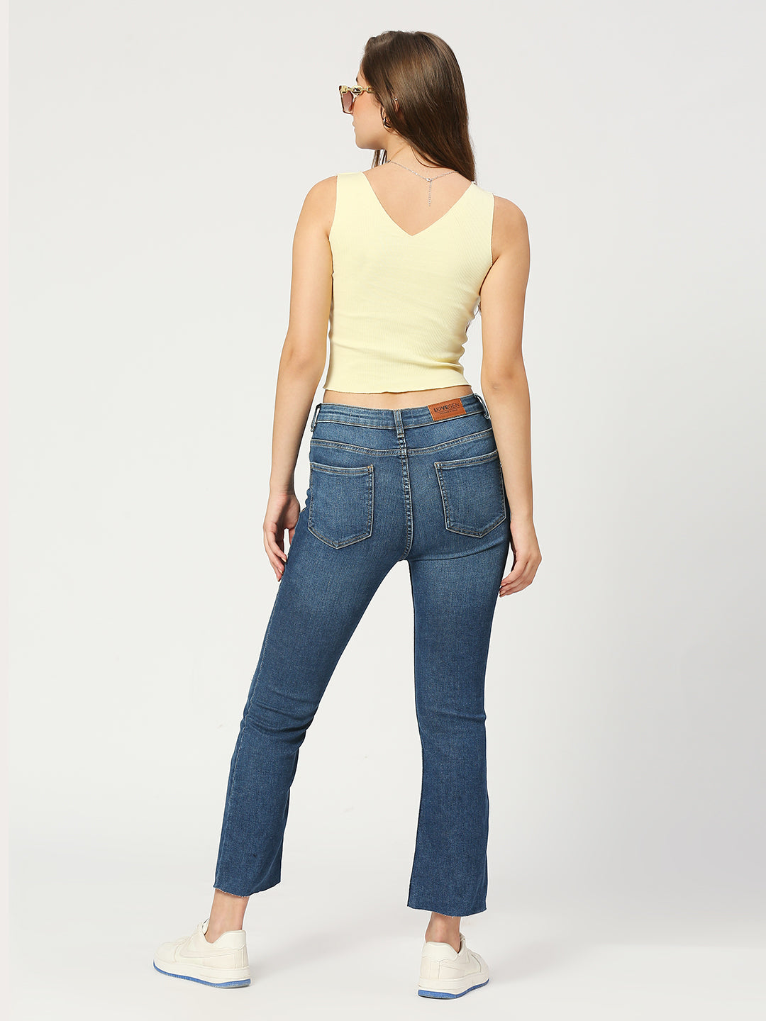 Women's Mid Blue Phoenix Cropped Flare Jeans