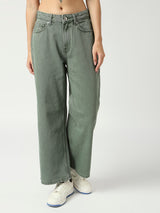 Women's Khaki Seattle Cropped Wide Leg Jeans