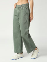 Women's Khaki Seattle Cropped Wide Leg Jeans