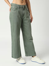 Women's Khaki Seattle Cropped Wide Leg Jeans