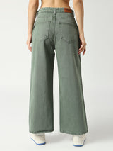 Women's Khaki Seattle Cropped Wide Leg Jeans