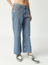 Women's Mid Blue Seattle Cropped Wide Leg Jeans