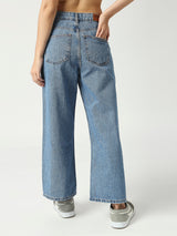 Women's Mid Blue Seattle Cropped Wide Leg Jeans