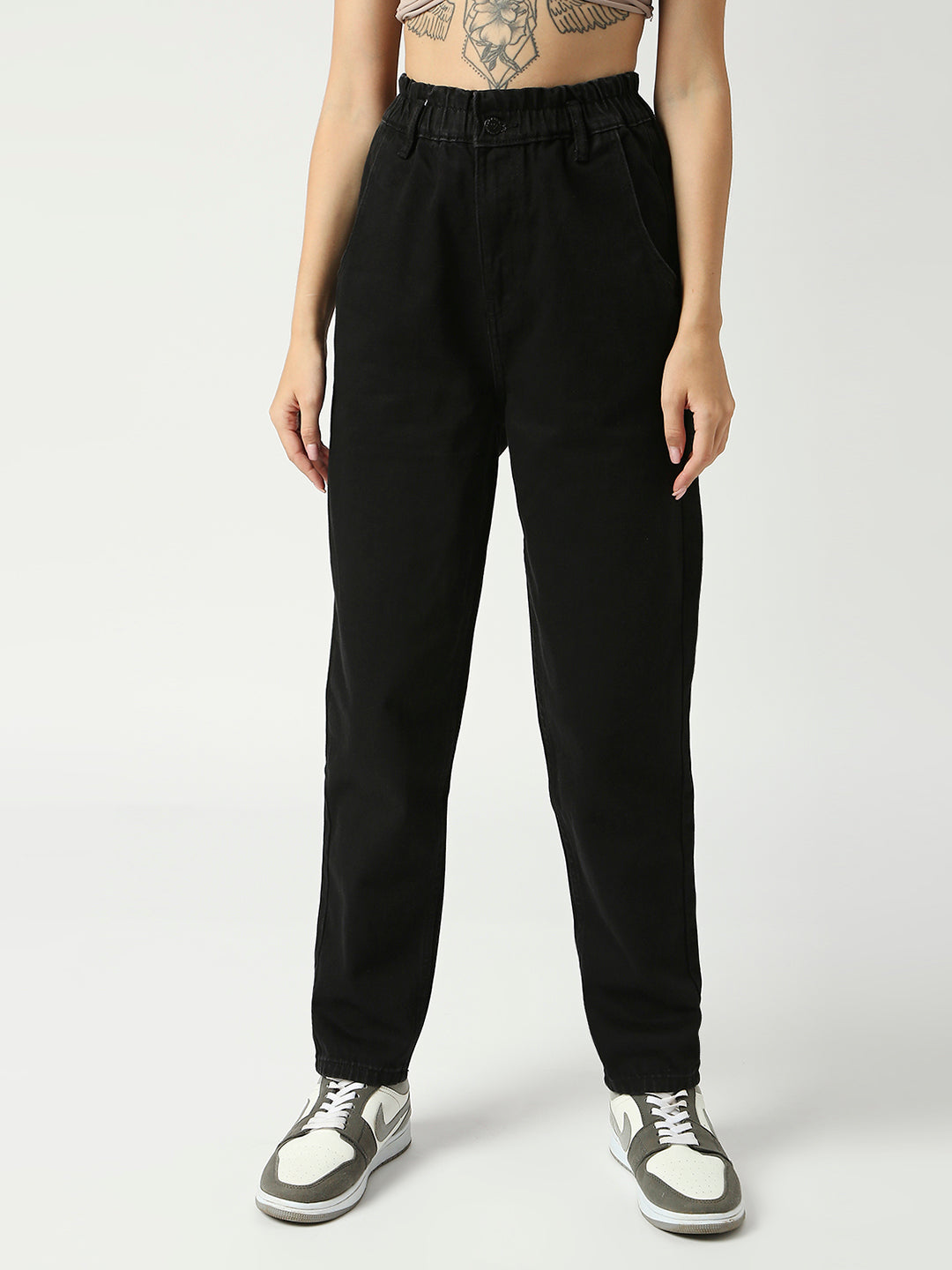 Women's Black Valencia Elasticated Mom Jeans