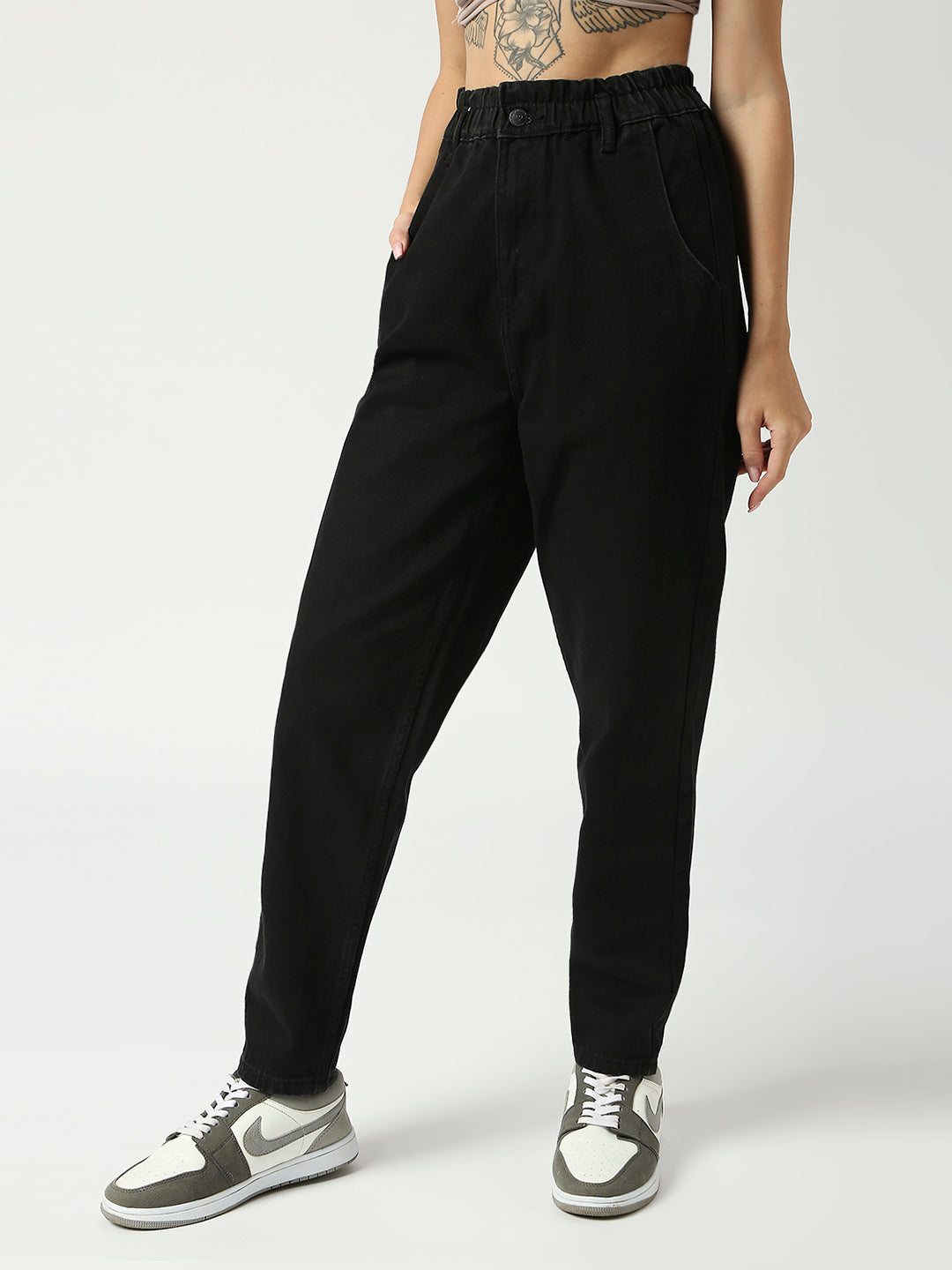 Women's Black Valencia Elasticated Mom Jeans