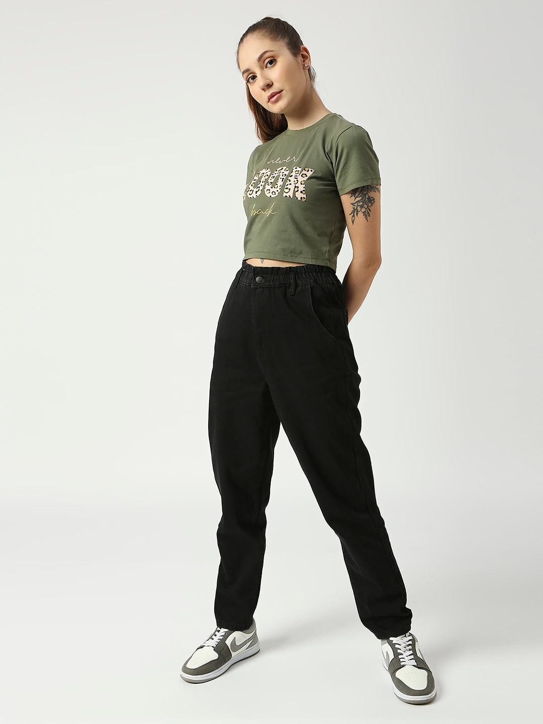 Women's Black Valencia Elasticated Mom Jeans