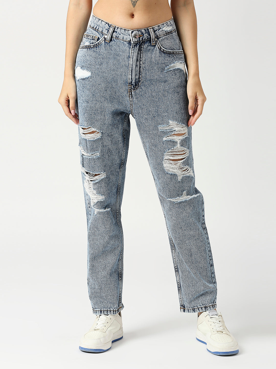 Women High-Rise Distressed Acid Wash Jeans