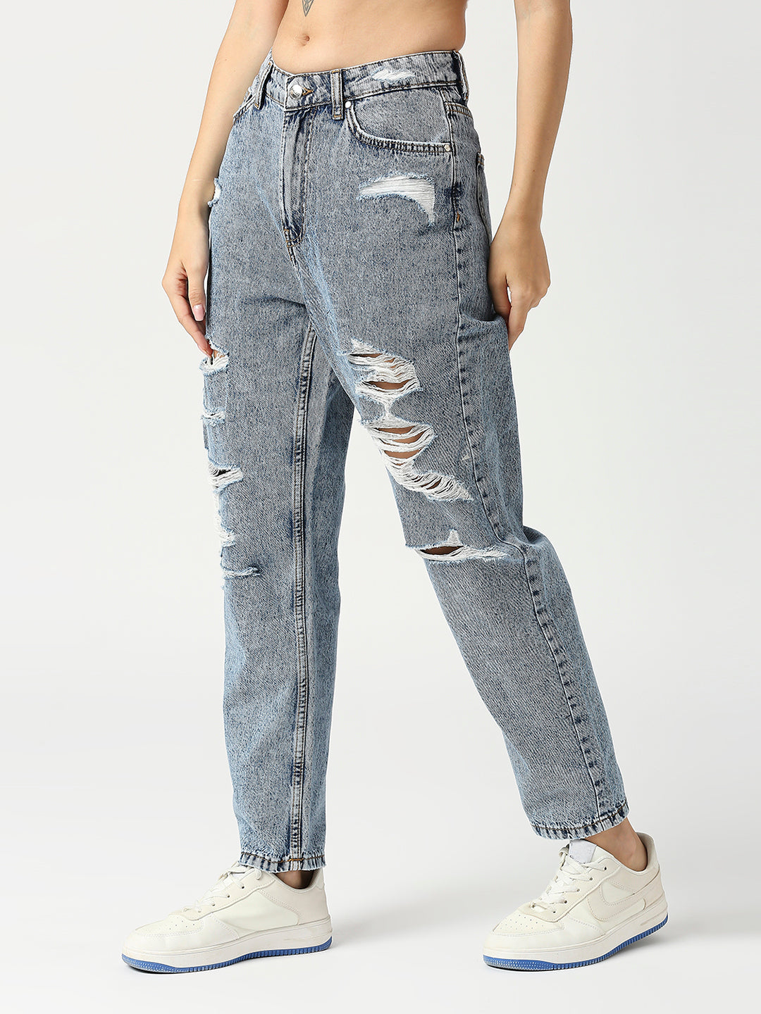 Women High-Rise Distressed Acid Wash Jeans