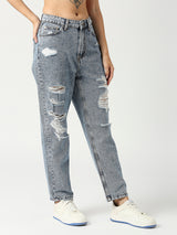 Women High-Rise Distressed Acid Wash Jeans