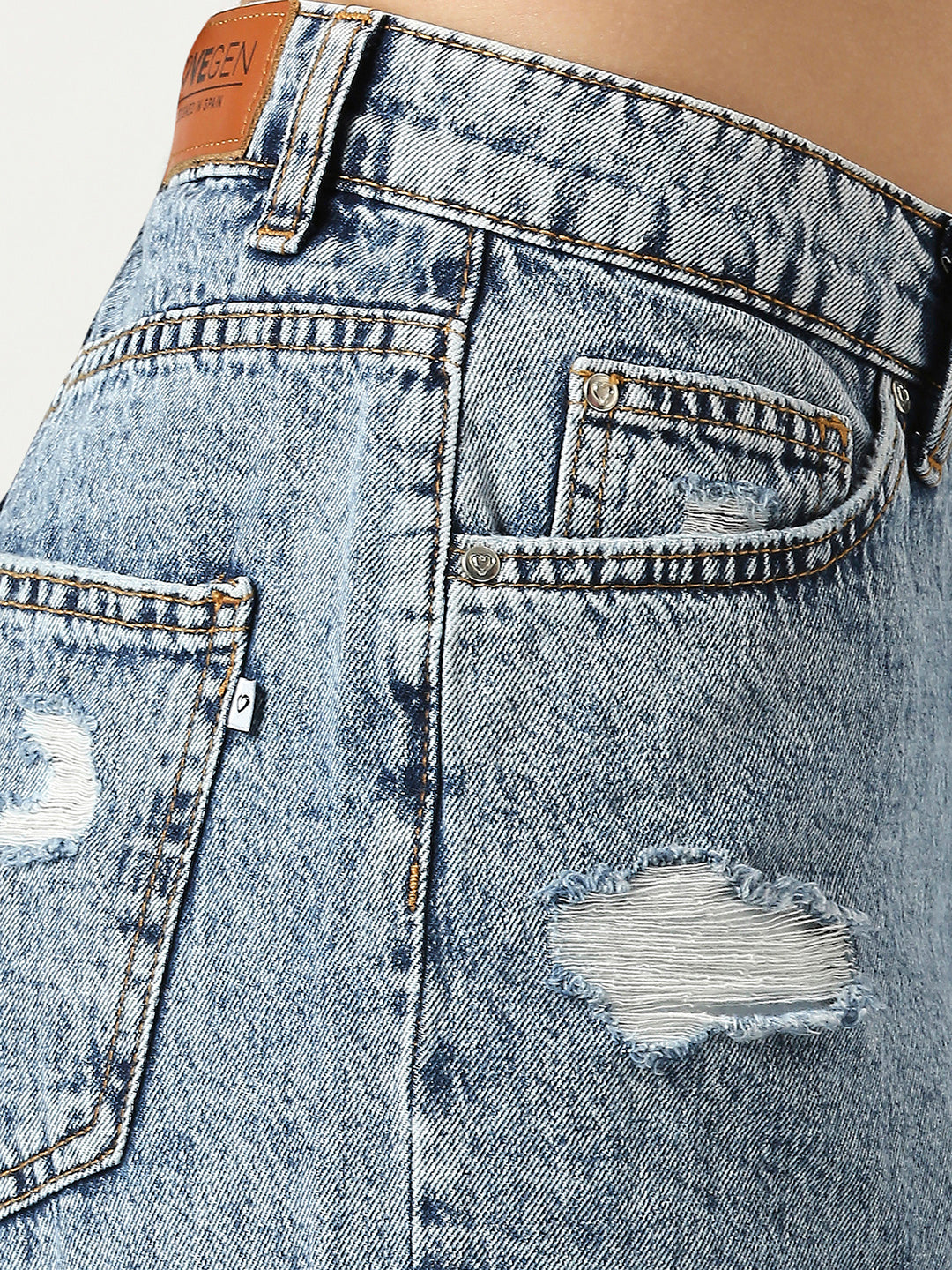 Women High-Rise Distressed Acid Wash Jeans