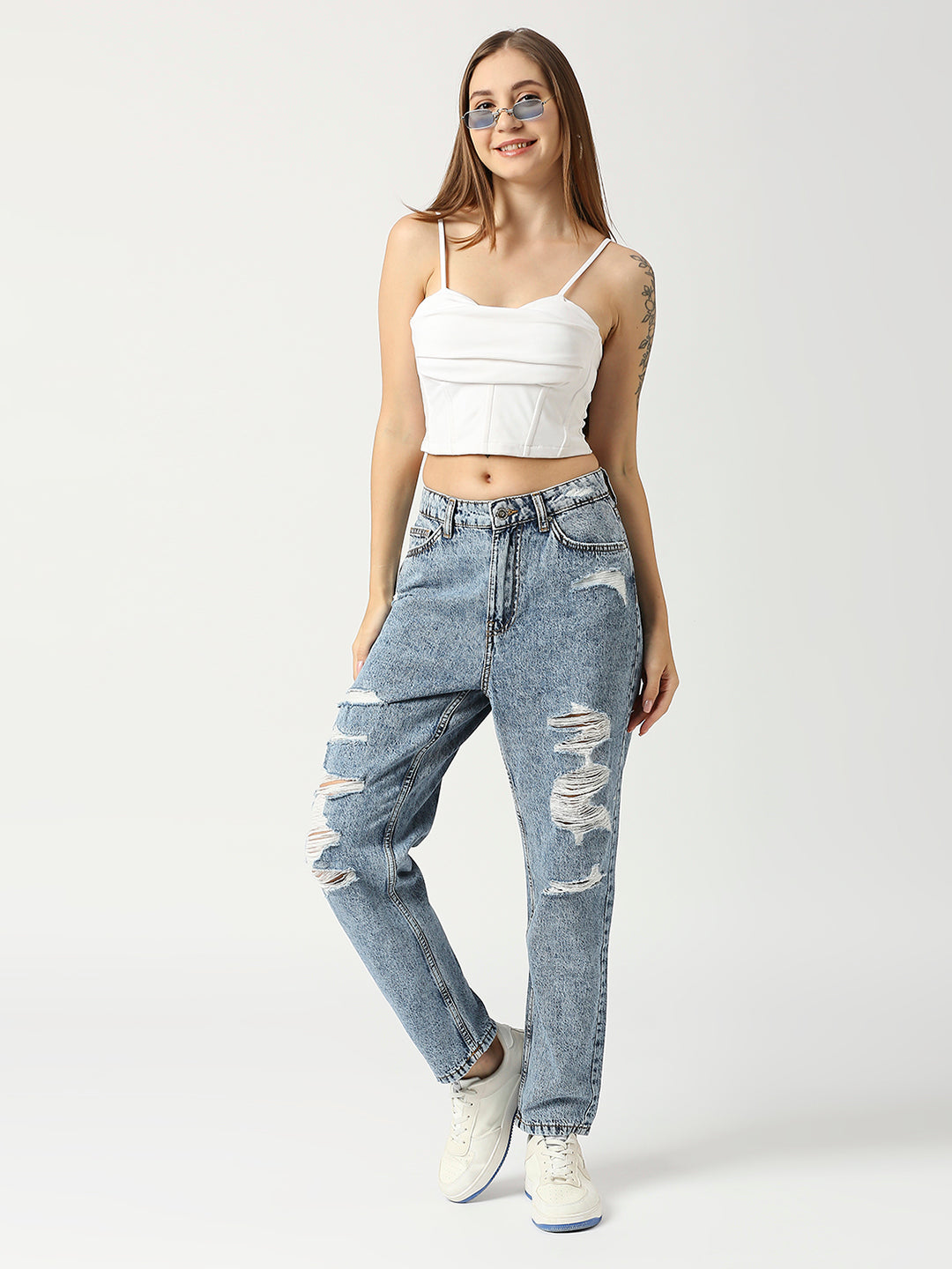 Women High-Rise Distressed Acid Wash Jeans