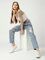 Women High-Rise Distressed Acid Wash Jeans