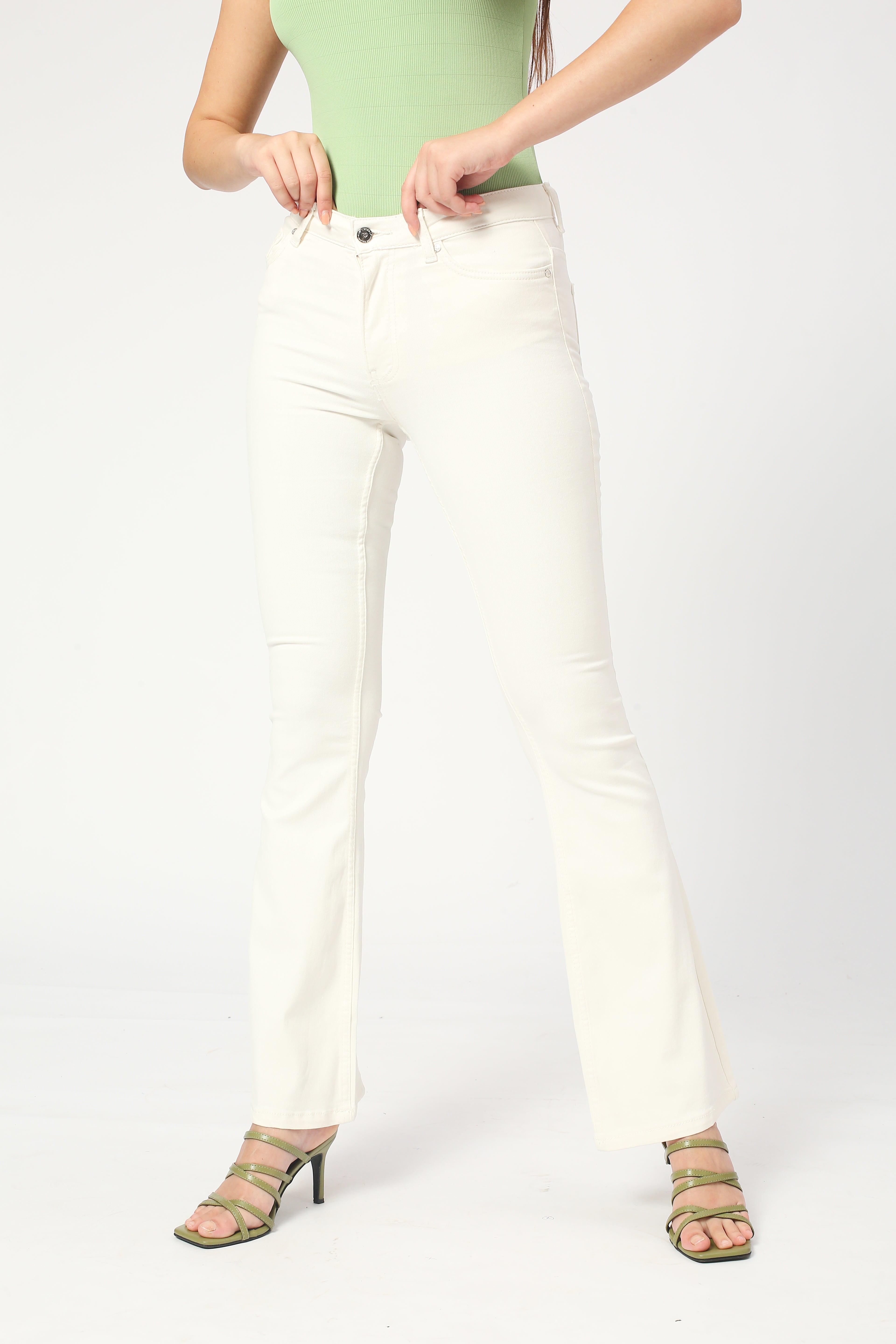 Women's Ecru Madrid Long Flare Jeans