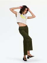 Olive Double Button Parachute Pants