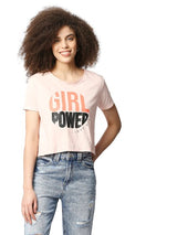 Round Neck Peach Crop T-Shirt With Print