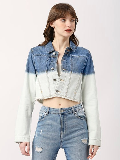 Light Blue Barca Fitted Cropped Cotton Jacket
