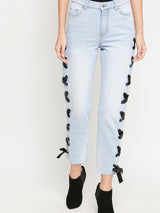 Valencia Super Light Blue Mom Jeans With Side Eyelet Tape