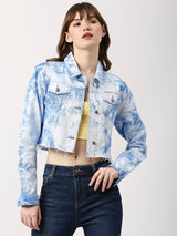 Shop Blue Tie N Dye Sochi Regular Crop Jacket for women