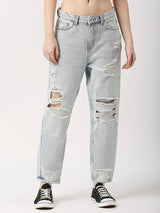 Buy Light Blue High Rise Ripped Mom Jeans at best price