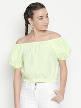 Smocked Waist Top With Gathered Puff Sleeve